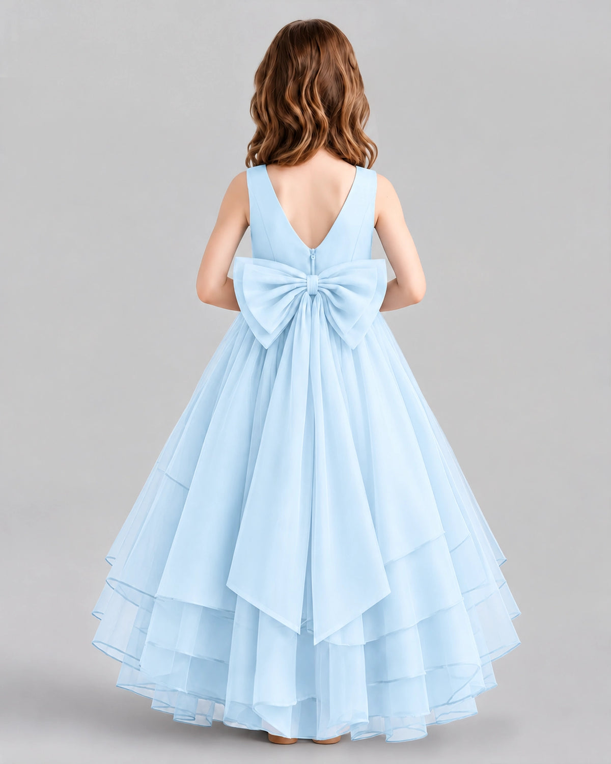 Baby Blue Ball Gown Flower Girl Dresses Back