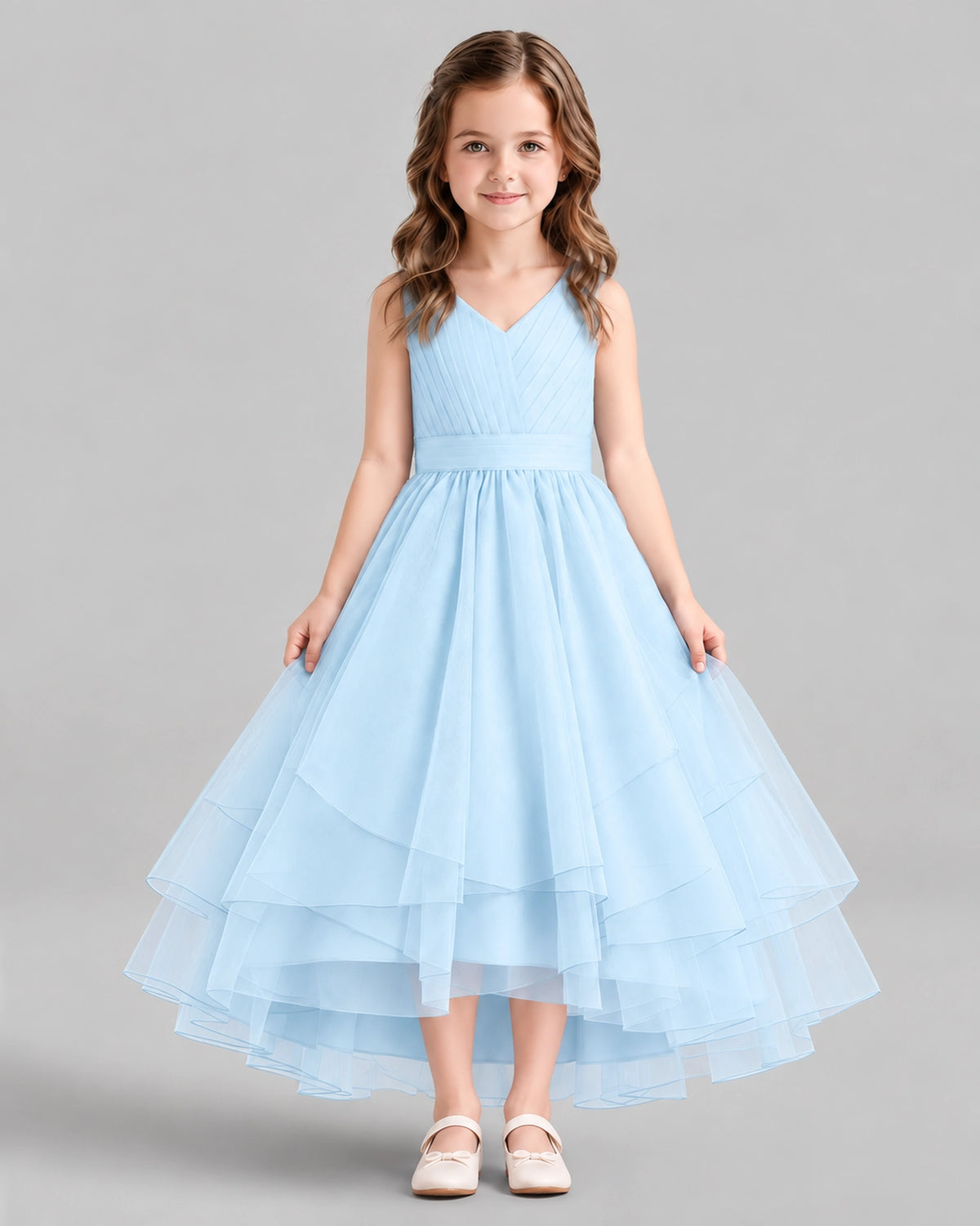 Baby Blue Ball Gown Flower Girl Dresses Front