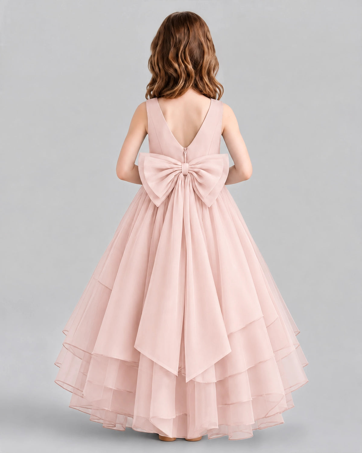 Blush Pink Ball Gown Flower Girl Dresses Back