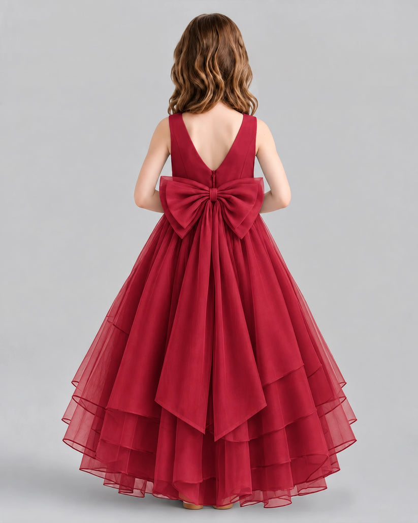 Burgundy Ball Gown Flower Girl Dresses Back