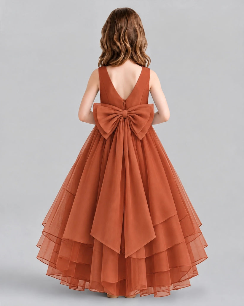 Burnt Orange Ball Gown Flower Girl Dresses Back
