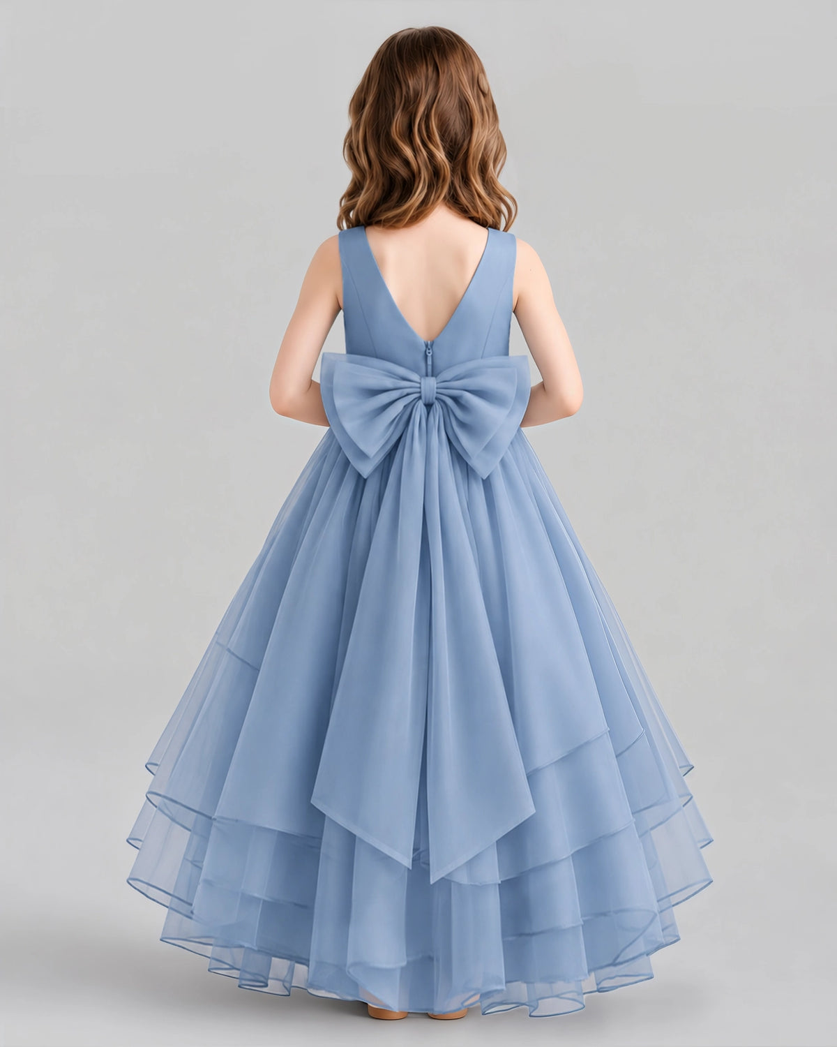 Dusty Blue Ball Gown Flower Girl Dresses Back