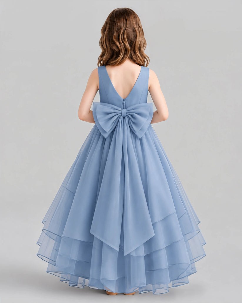 Dusty Blue Ball Gown Flower Girl Dresses Back