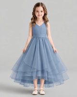 Dusty Blue Ball Gown Flower Girl Dresses Front