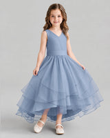 Dusty Blue Ball Gown Flower Girl Dresses Side