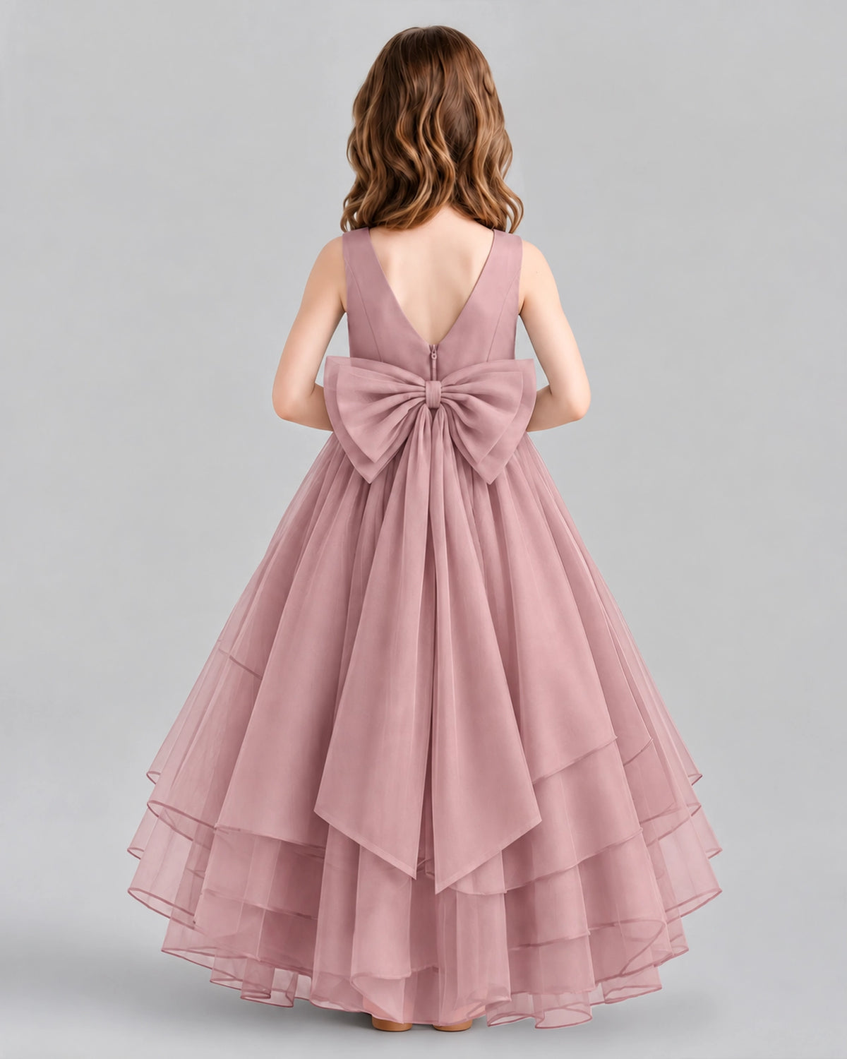 Dusty Rose Ball Gown Flower Girl Dresses Back