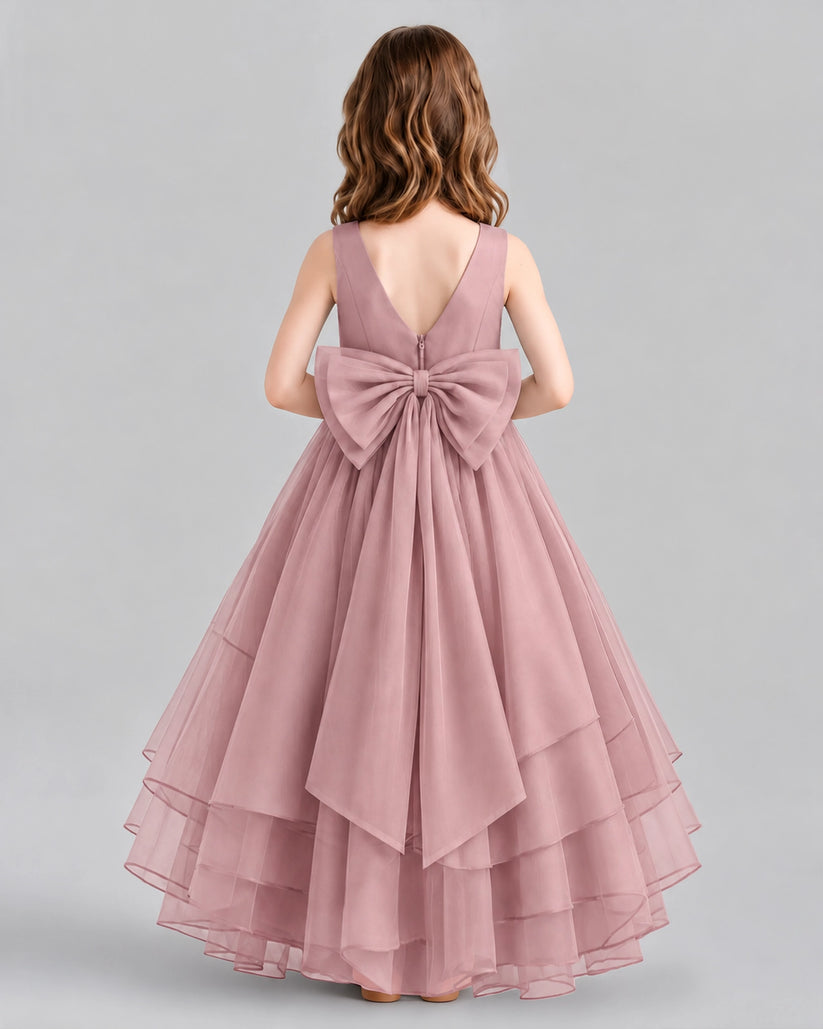 Dusty Rose Ball Gown Flower Girl Dresses Back