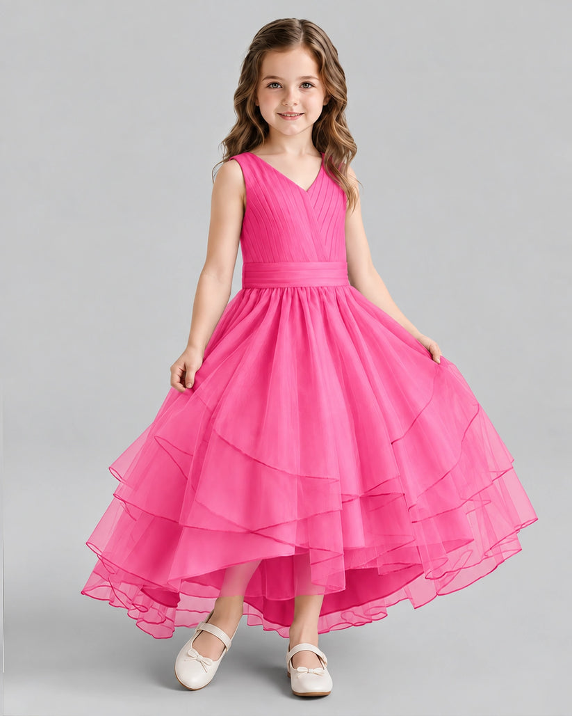 Hot Pink Ball Gown Flower Girl Dresses Side