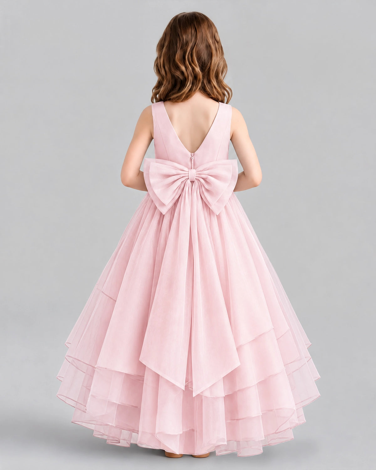 Pink Ball Gown Flower Girl Dresses Back