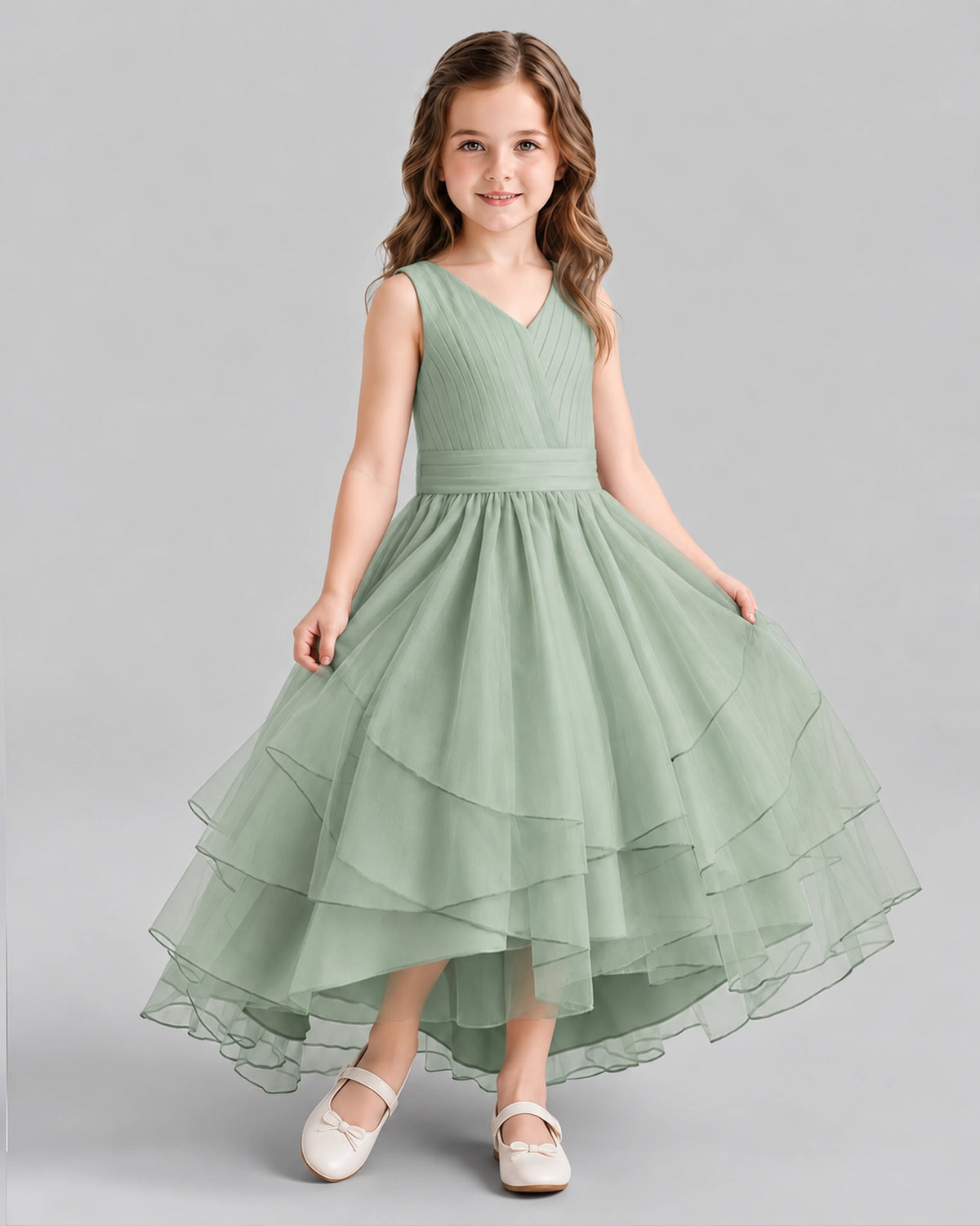 Sage Green Ball Gown Flower Girl Dresses Side