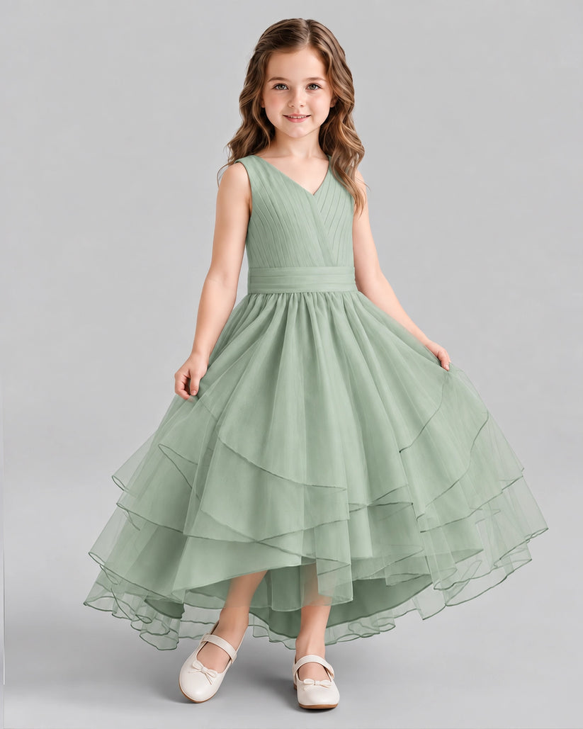 Sage Green Ball Gown Flower Girl Dresses Side
