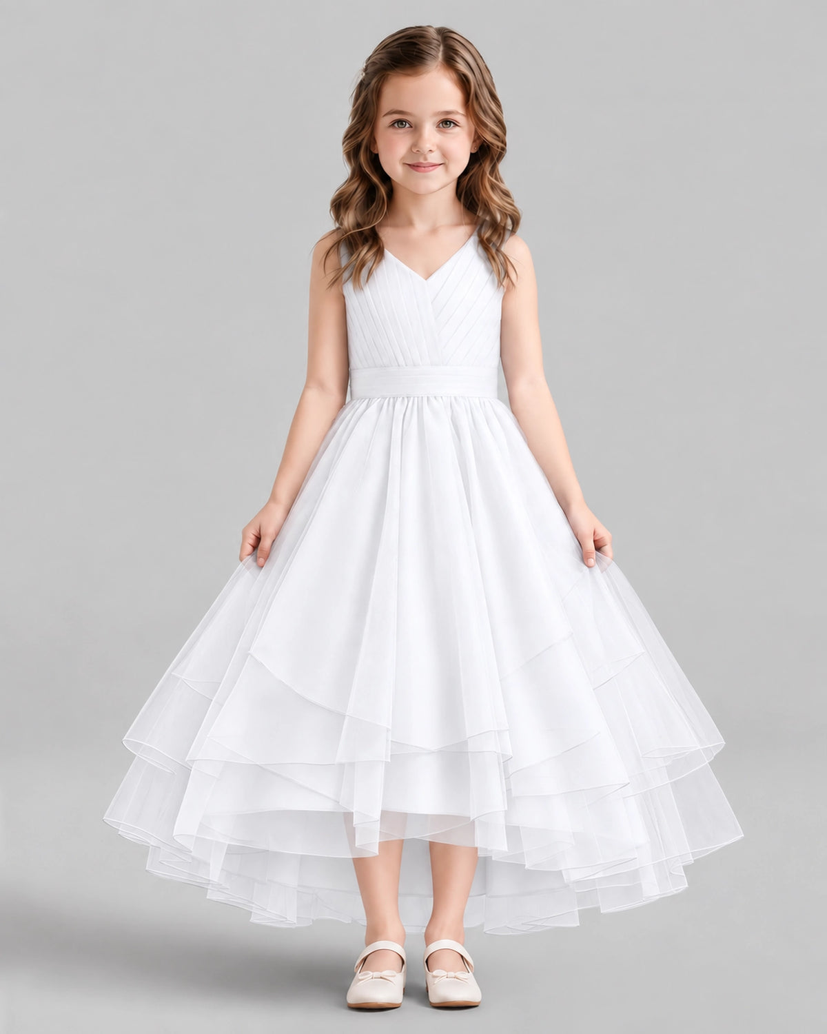 White Ball Gown Flower Girl Dresses Front