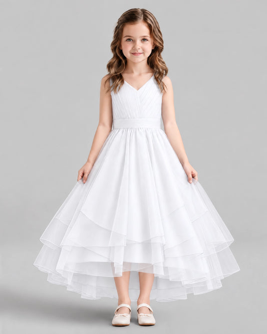 White Ball Gown Flower Girl Dresses Front