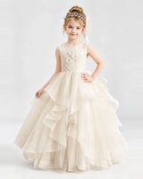 Champagne Tulle Ball Gown Pageant Dress Front View