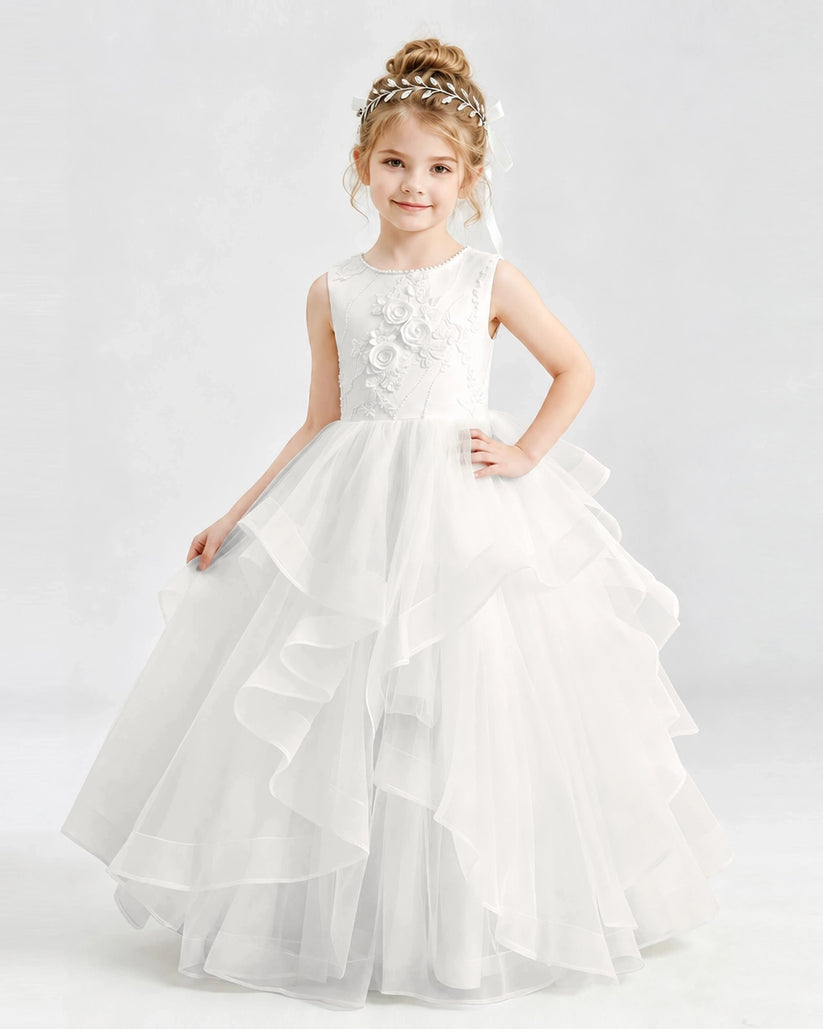 Ivory Tulle Ball Gown Pageant Dress Front View