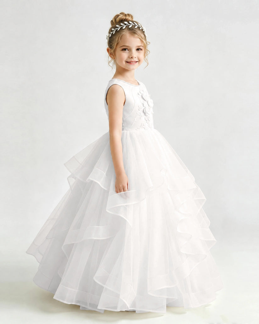 Ivory Tulle Ball Gown Pageant Dress Side View
