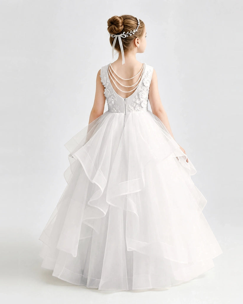 Ivory Tulle Ball Gown Pageant Dress Back View