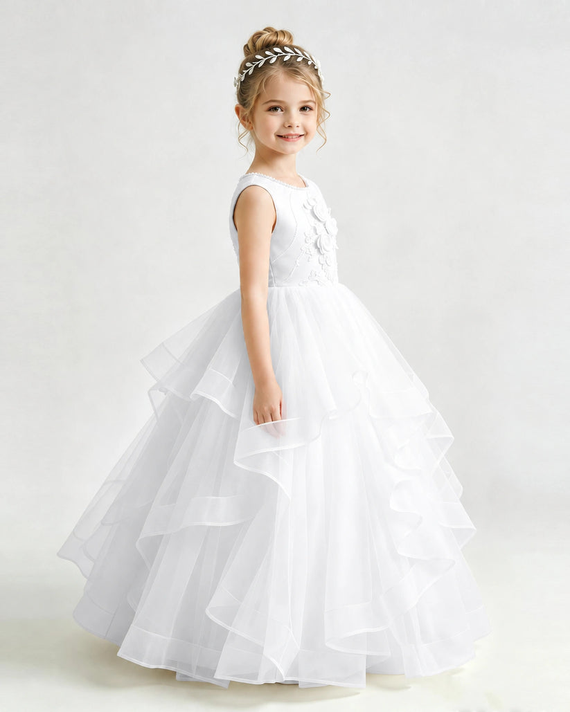 White Tulle Ball Gown Pageant Dress Side View