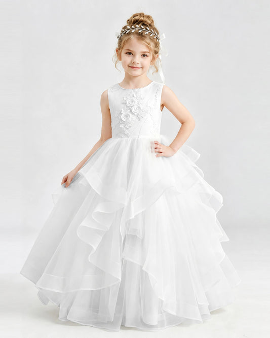White Tulle Ball Gown Pageant Dress Front View