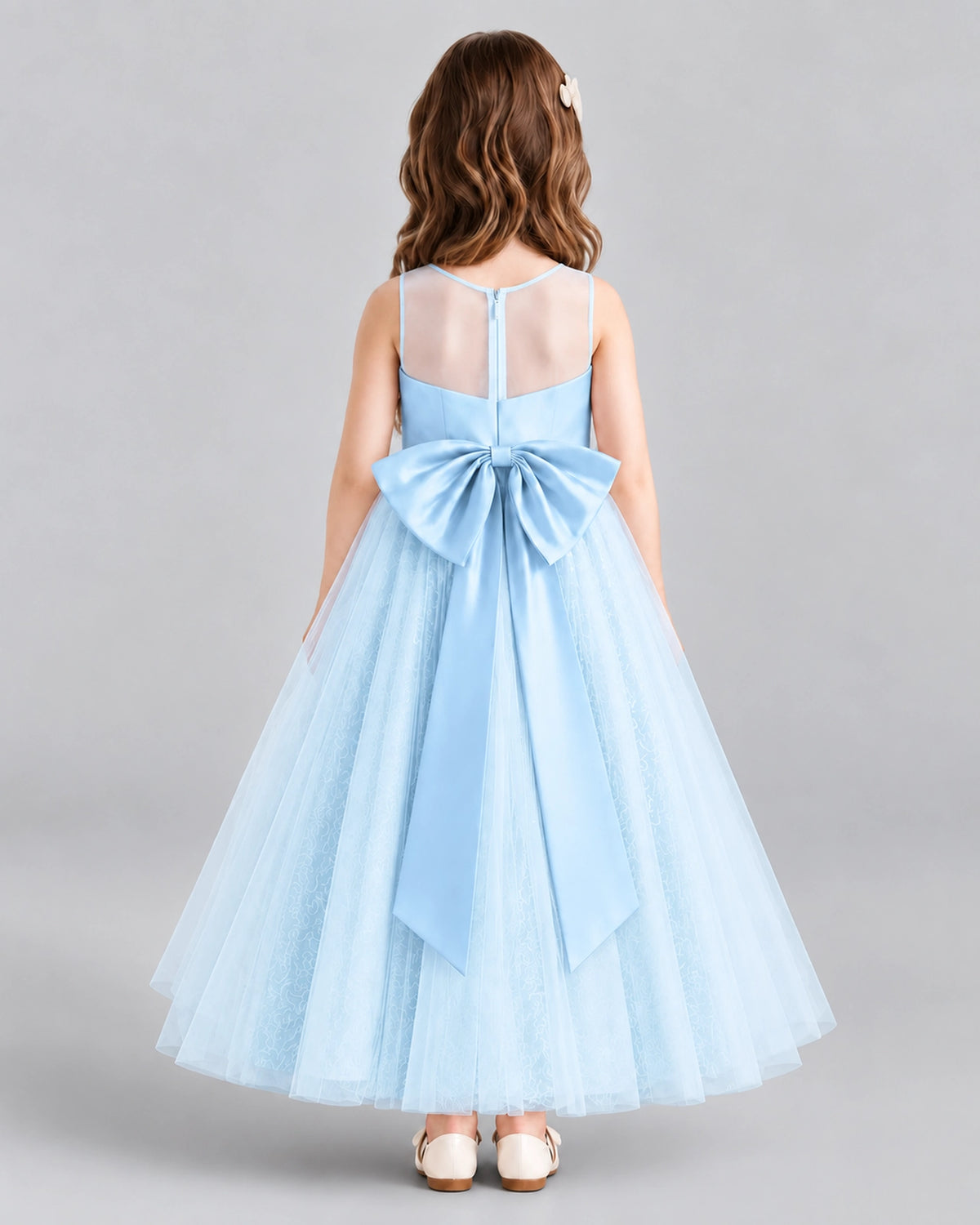 Baby Blue Ball Gown Flower Girl Dresses Back