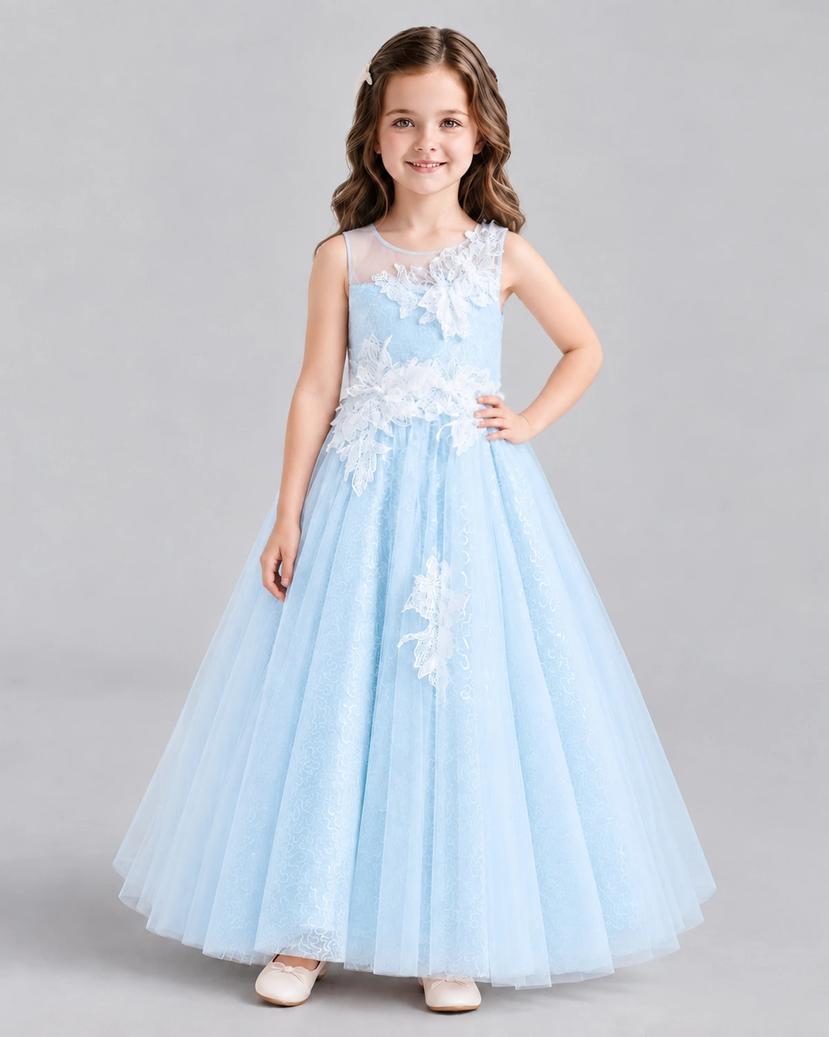 Baby Blue Ball Gown Flower Girl Dresses Front