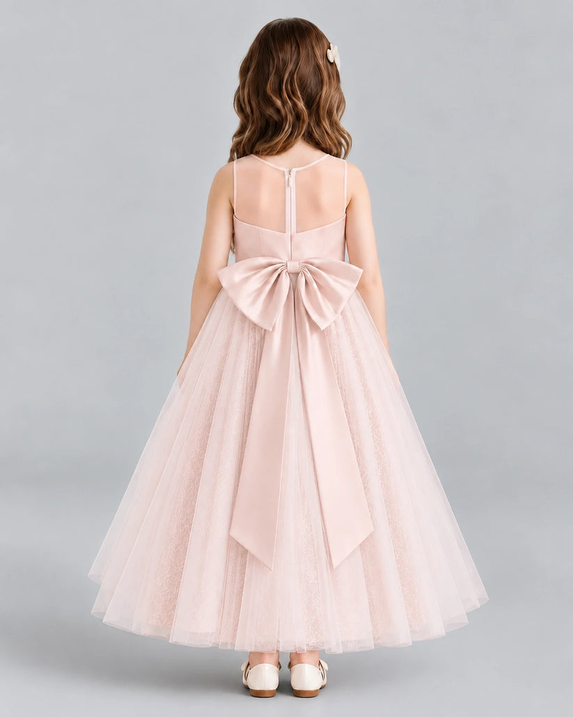 Blush Pink Ball Gown Flower Girl Dresses Back