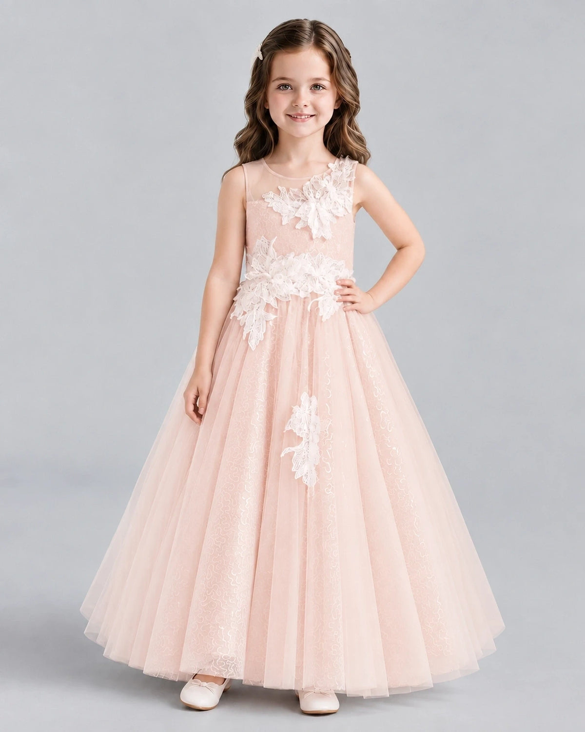 Blush Pink Ball Gown Flower Girl Dresses Front