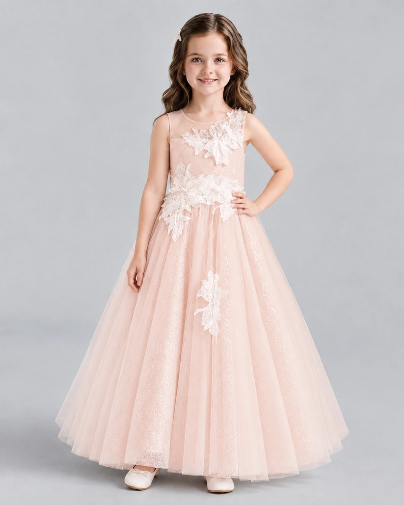 Blush Pink Ball Gown Flower Girl Dresses Front