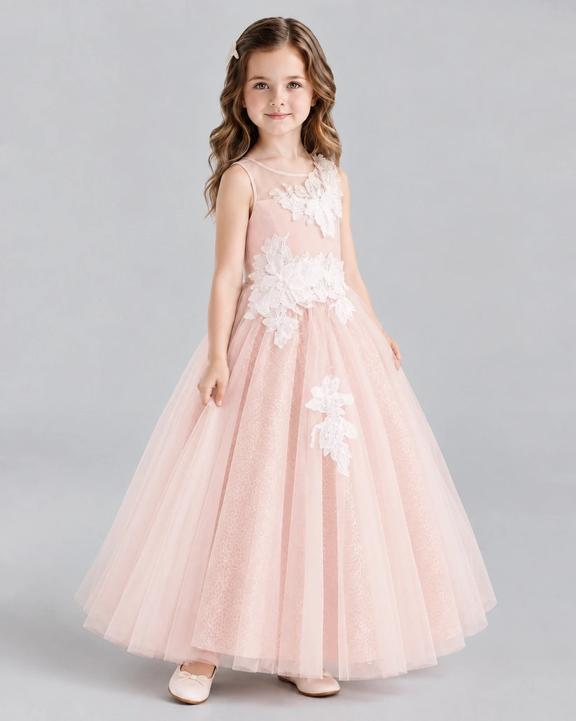 Blush Pink Ball Gown Flower Girl Dresses Side