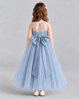 Dusty Blue Ball Gown Flower Girl Dresses Back