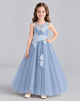 Dusty Blue Ball Gown Flower Girl Dresses Front
