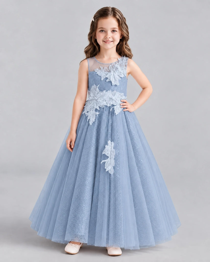 Dusty Blue Ball Gown Flower Girl Dresses Front