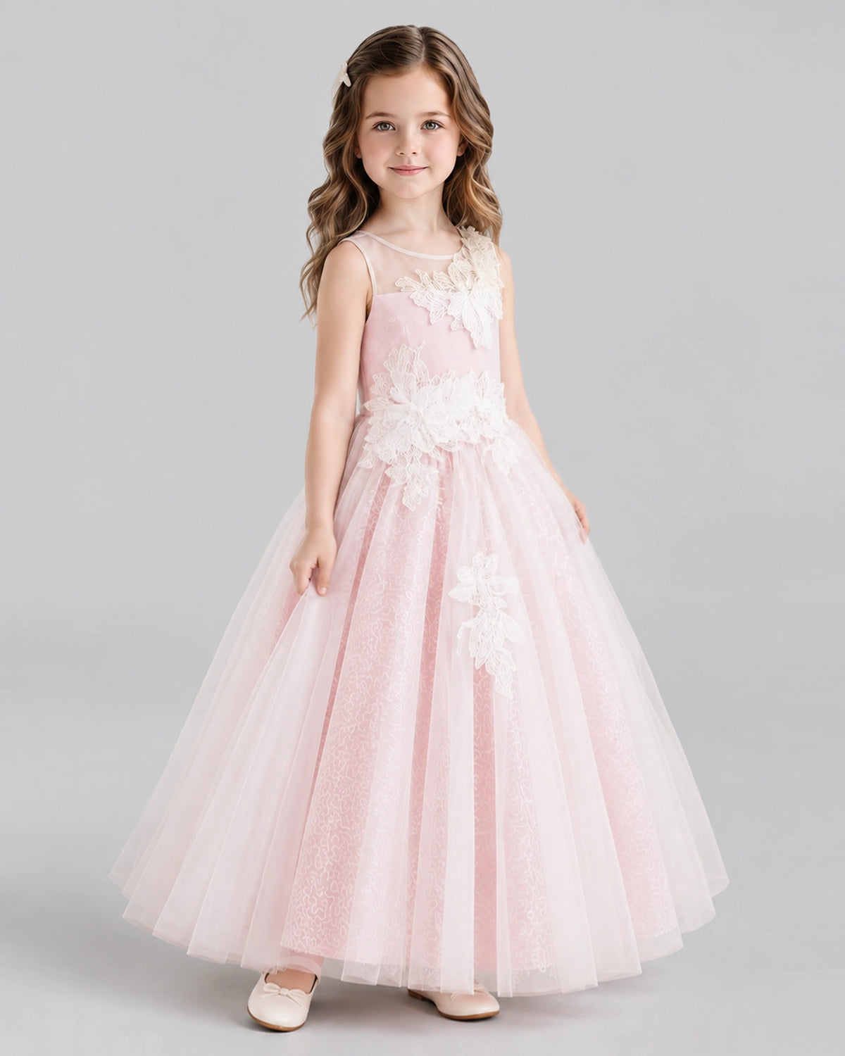 Pink Ball Gown Flower Girl Dresses Side