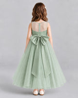 Sage Green Ball Gown Flower Girl Dresses Back