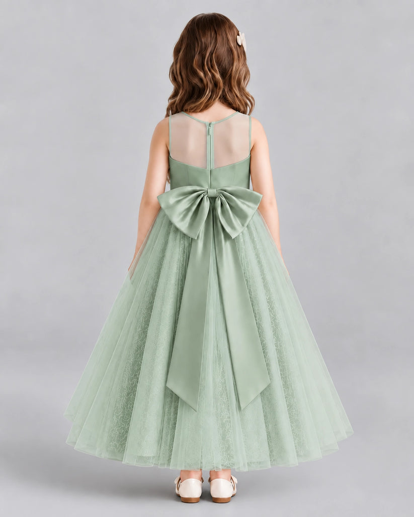 Sage Green Ball Gown Flower Girl Dresses Back