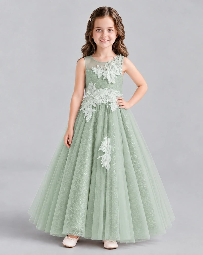 Sage Green Ball Gown Flower Girl Dresses Front