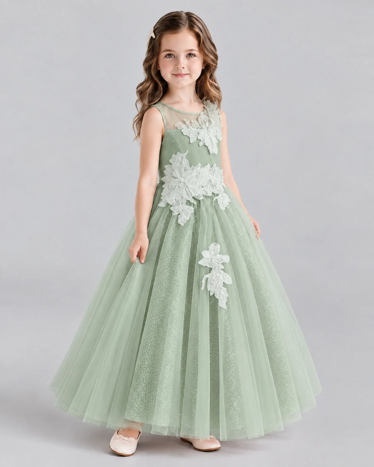 Sage Green Ball Gown Flower Girl Dresses Side