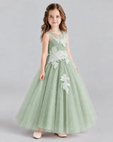 Sage Green Ball Gown Flower Girl Dresses Side