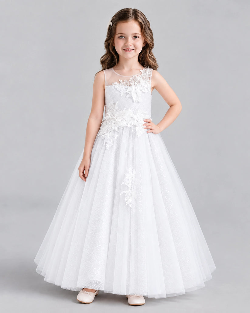 White Ball Gown Flower Girl Dresses Front