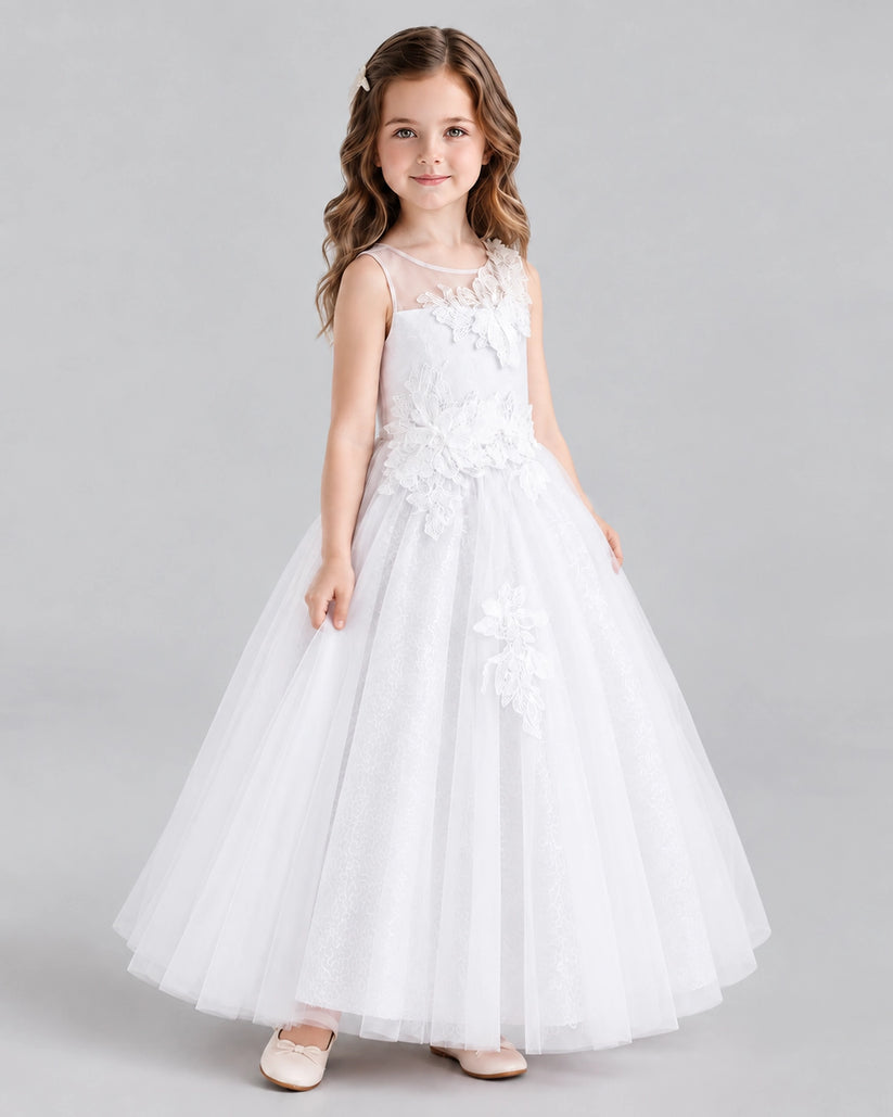 White Ball Gown Flower Girl Dresses Side