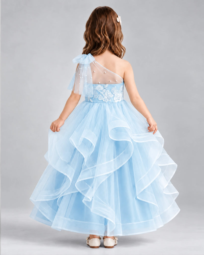 Baby Blue Ball Gown Girls Formal Dresses Back