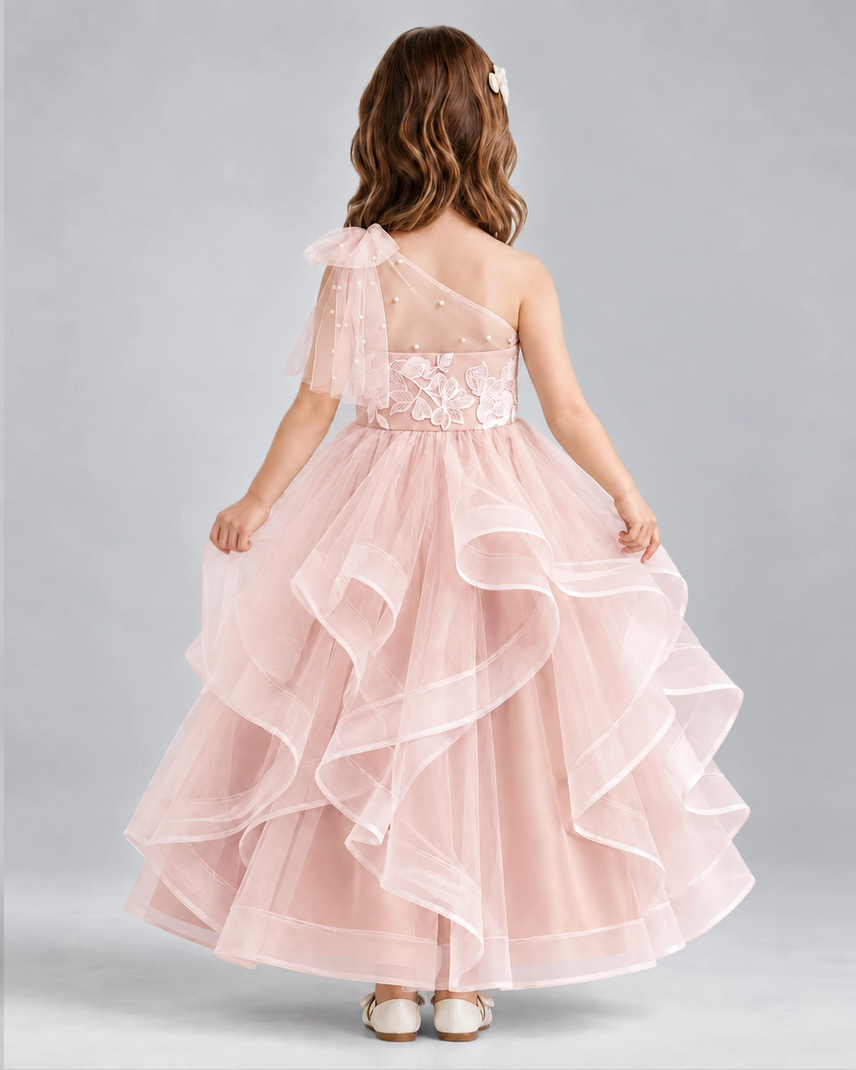 Blush Pink Ball Gown Girls Formal Dresses Back