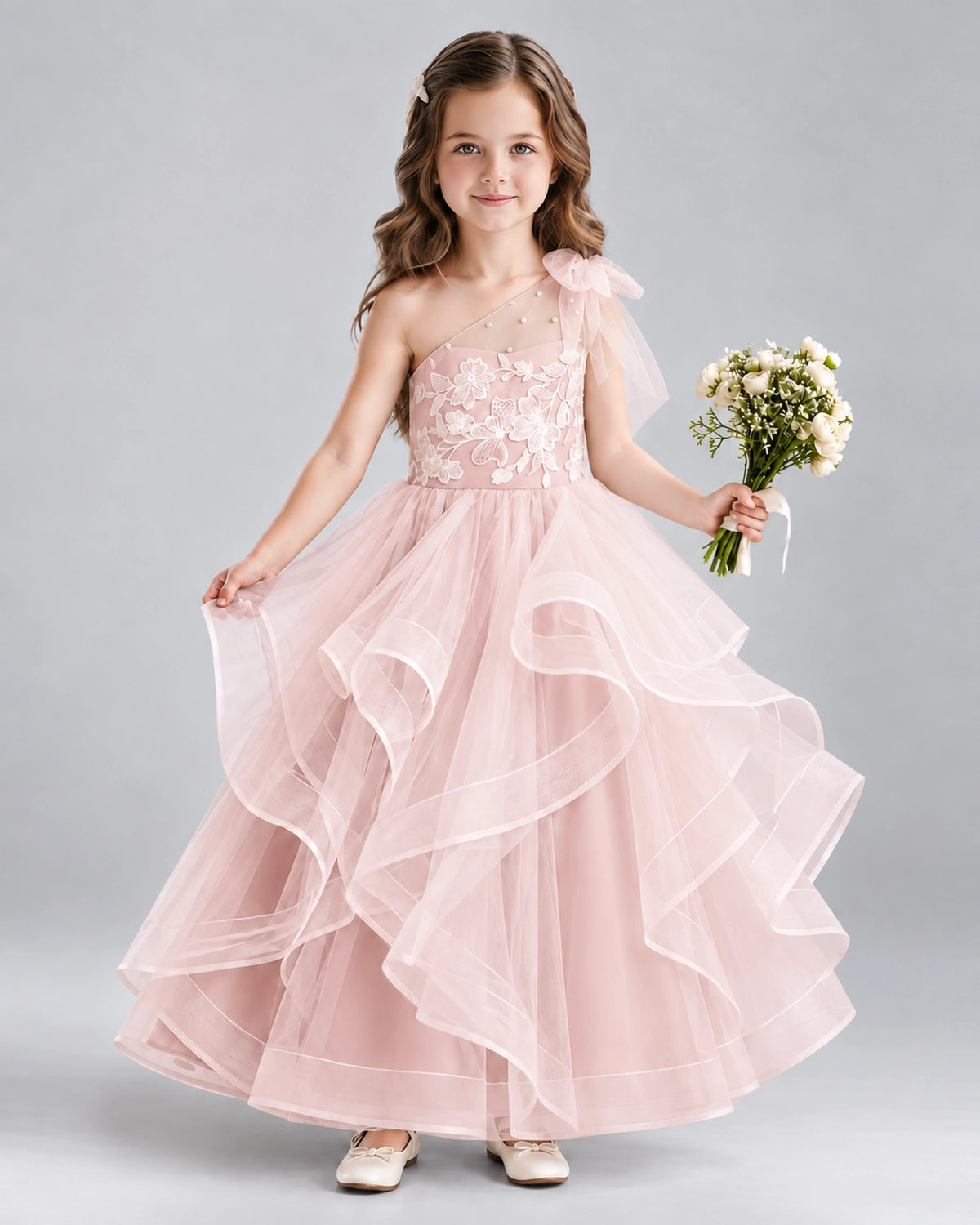 Blush Pink Ball Gown Girls Formal Dresses Front