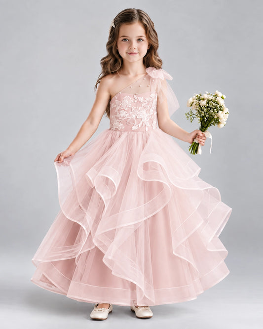 Blush Pink Ball Gown Girls Formal Dresses Front