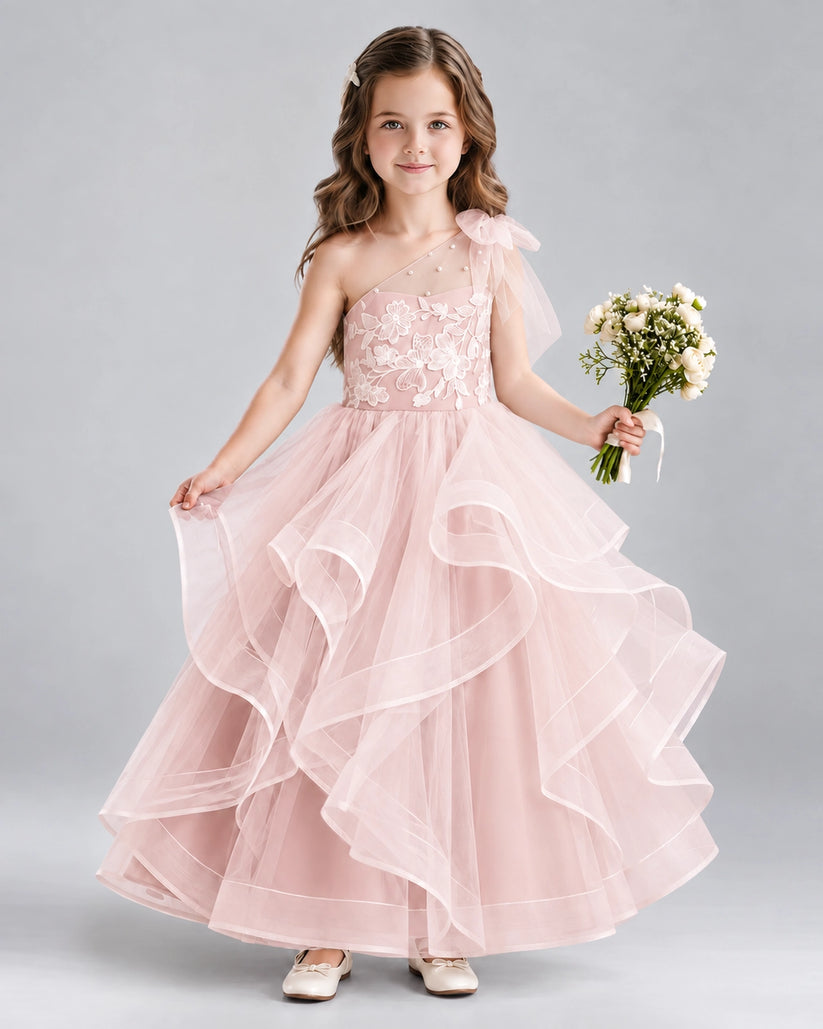 Blush Pink Ball Gown Girls Formal Dresses Front