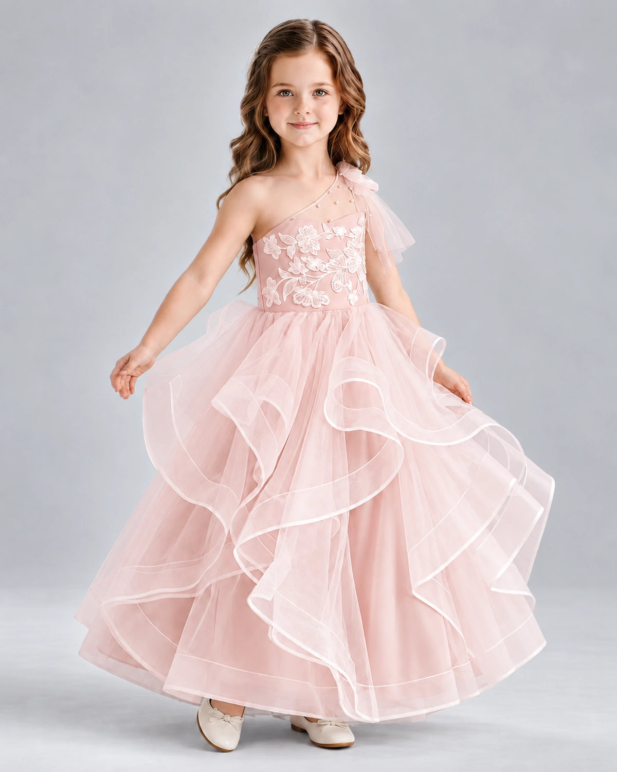Blush Pink Ball Gown Girls Formal Dresses Side