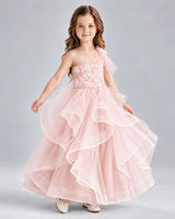 Blush Pink Ball Gown Girls Formal Dresses Side