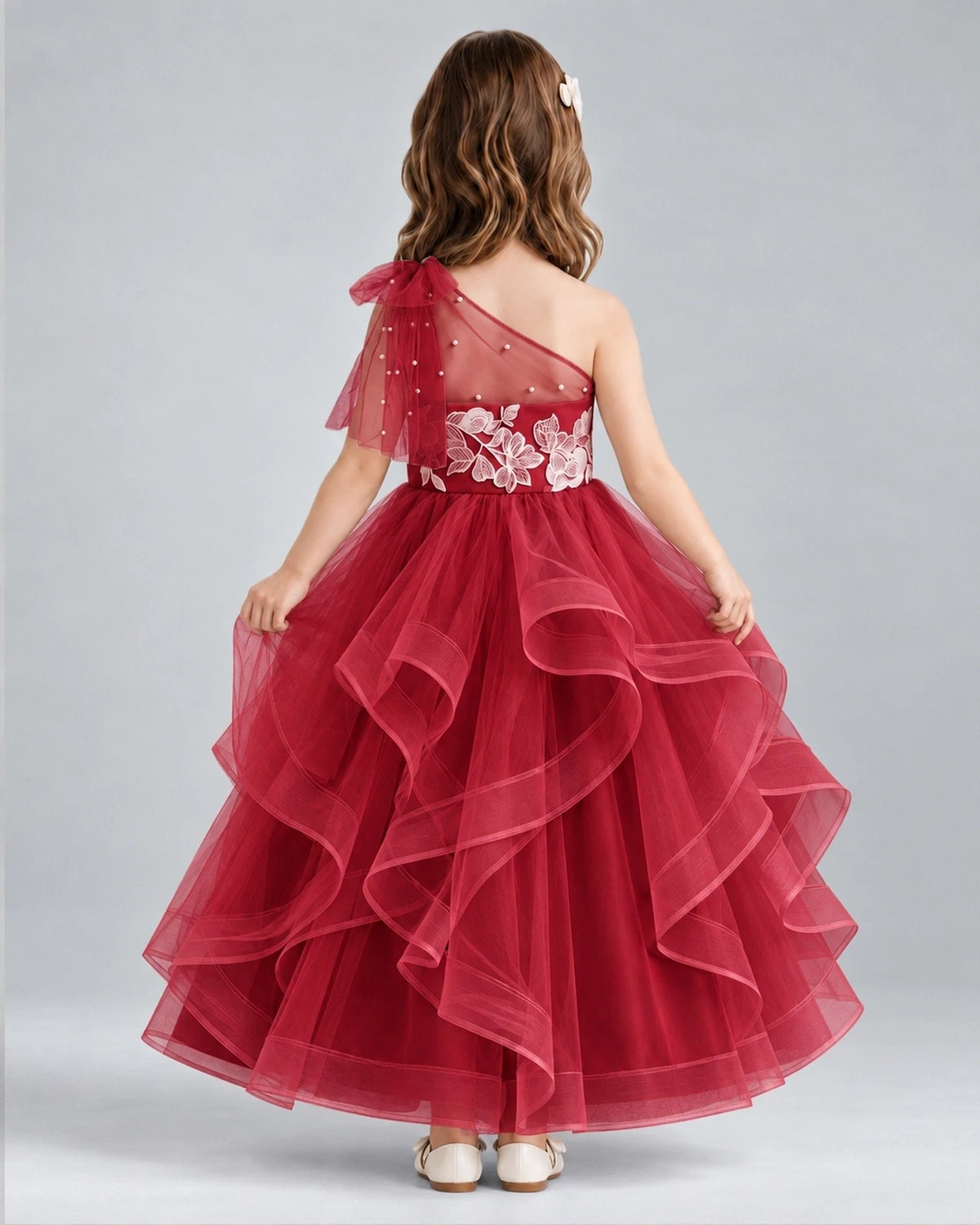 Burgundy Ball Gown Girls Formal Dresses Back