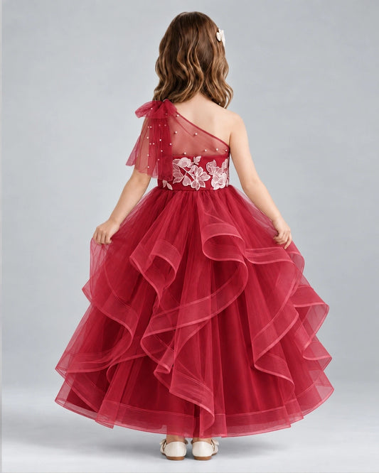 Burgundy Ball Gown Girls Formal Dresses Back