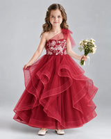 Burgundy Ball Gown Girls Formal Dresses Front